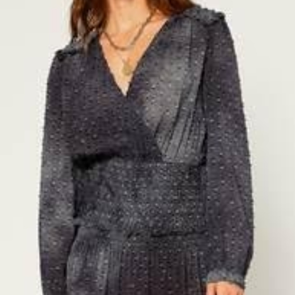 Current air swiss dot long sleeve drop waist dress